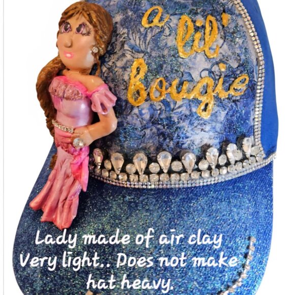 Handmade Baseball Hat - Adjustable - 100% Cotton - Blue and Pink - Sparkles! - Picture 3 of 13